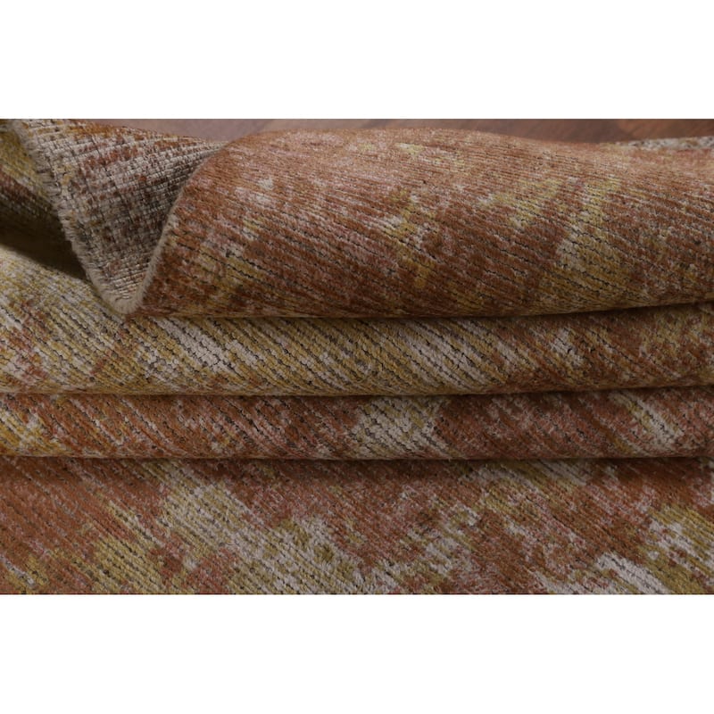 Orange Abstract Modern Area Rug Handmade Wool Carpet - 7'10"x 9'9"