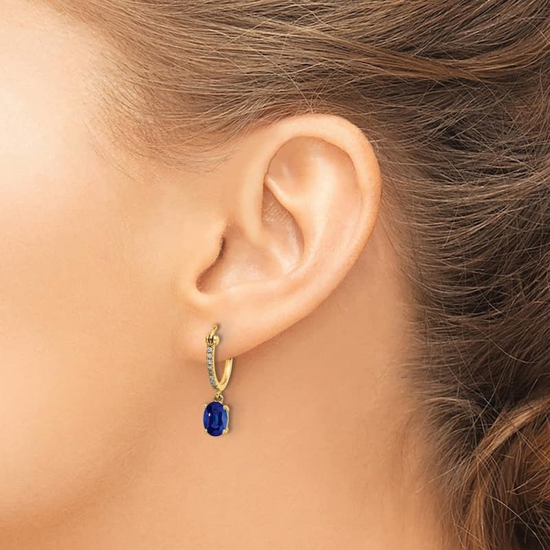 Curata 14k 1/10ct Diamond and Sapphire Dangle Hoop Earrings - 23x5mm Wide 5mm Thick