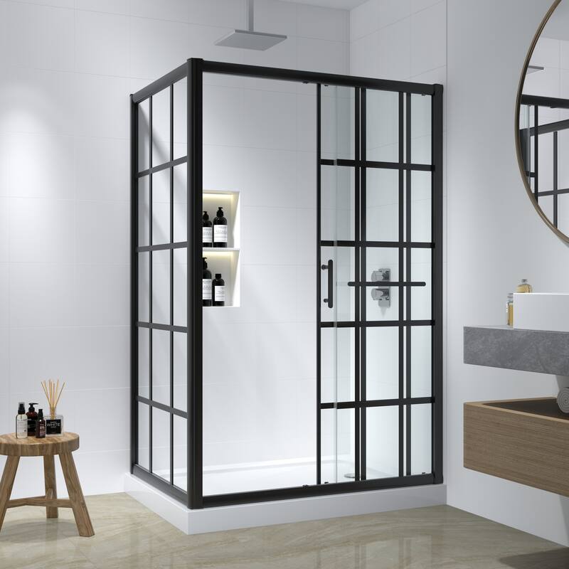 FELYL 48/60" W x 72" H Single Sliding Framed Shower Door with Heat Soaking Process and Protective Coating Clear Glass - 48" x 72"