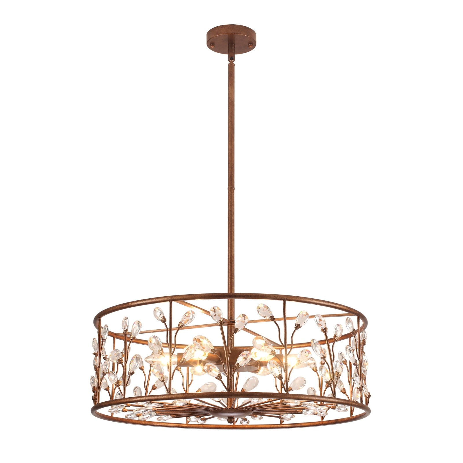 Rustic Antique Bronze Crystal Drum Chandelier for Dining Room