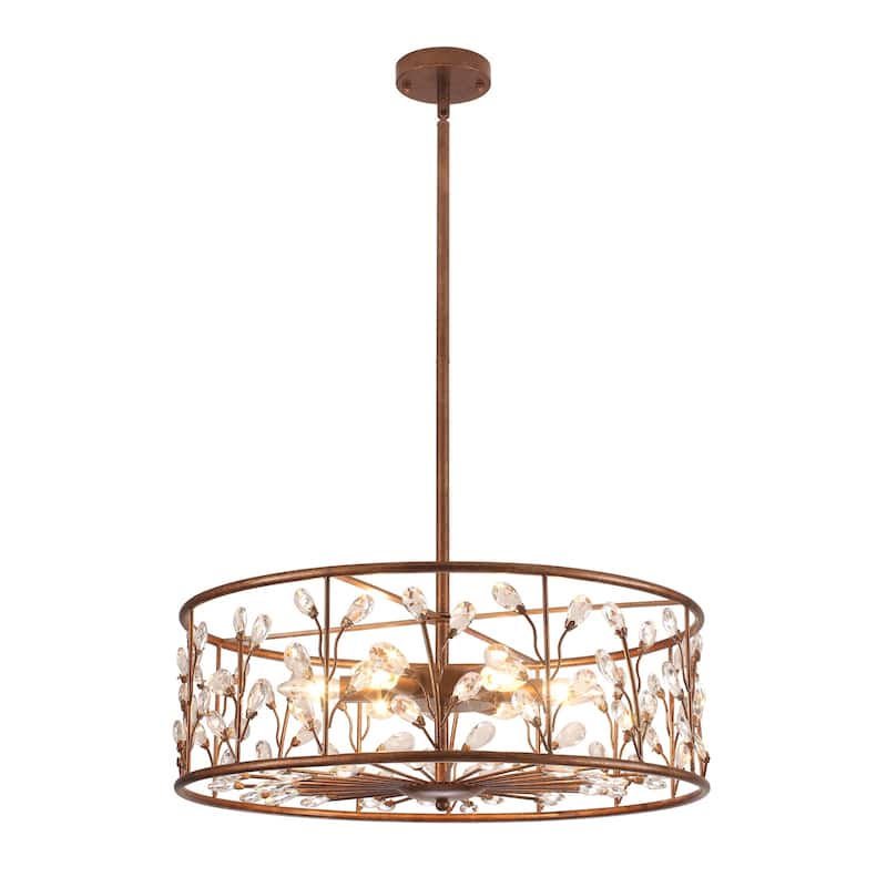 Rustic Antique Bronze Crystal Drum Chandelier for Dining Room - W23.62"