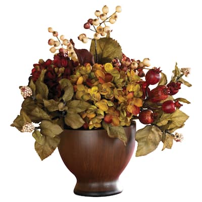 Vintage Floral Arrangement Home Decor, Autumn Vase Decor, 11"x10"x12" Table Centerpiece, Fall Decor for Living Room - 12
