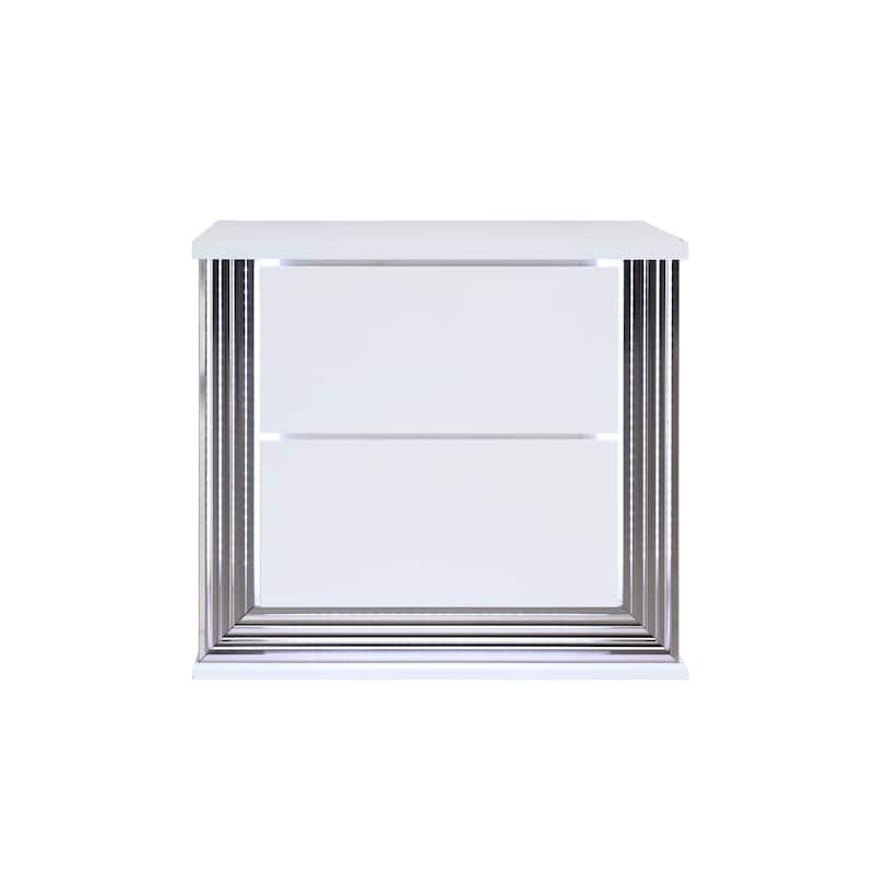 25" White Two Drawer Wood Lighted Nightstand