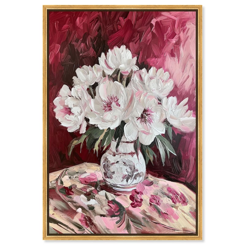 Peonies on Ruby Tide Canvas by Art Remedy - Gold - 10" x 15"