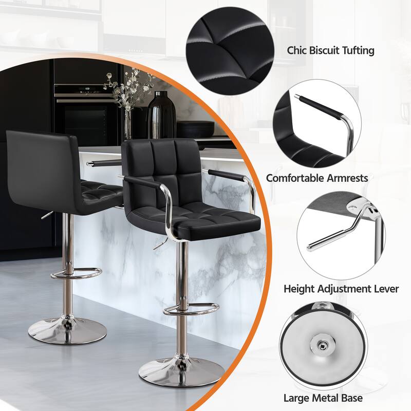 Yaheetech PU Leather Swivel Adjustable Bar Stool with Backrest for Dining Room Bar Counter