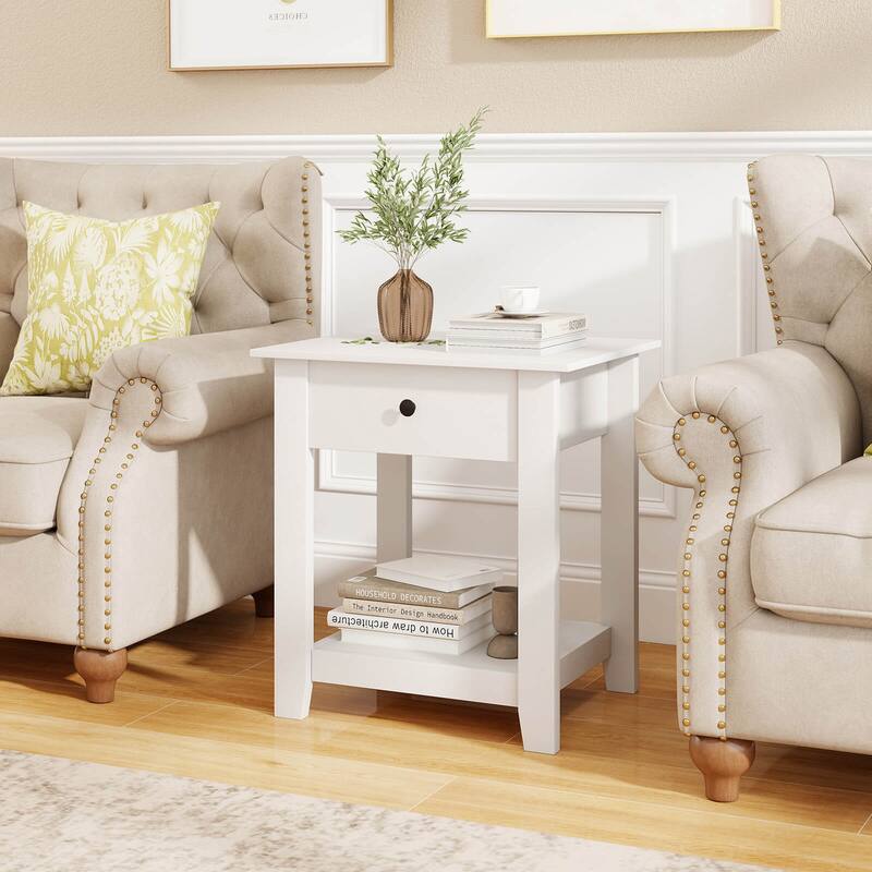 Costway 1/2 PCS Nightstand with Drawer 3-Tier Modern Bedside Table