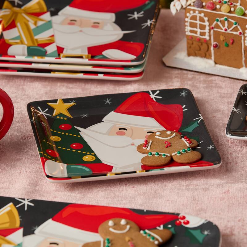Certifed International Christmas Whimsy Santa Set of 4 Dessert/Salad Plates 8.5" Assorted Designs - 8.5 L x 8.5 W x 1 H