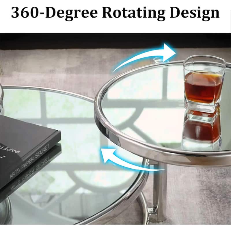 Round Coffee Table 30 inch Motion Tempered Glass Coffee Table with 3 Tier 360 Degree Swivel Top