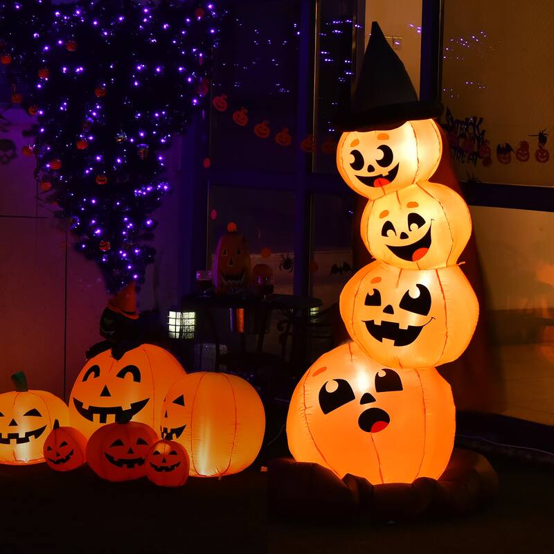 7 Ft Halloween Inflatable Stacked Pumpkins with LED Lights Blower