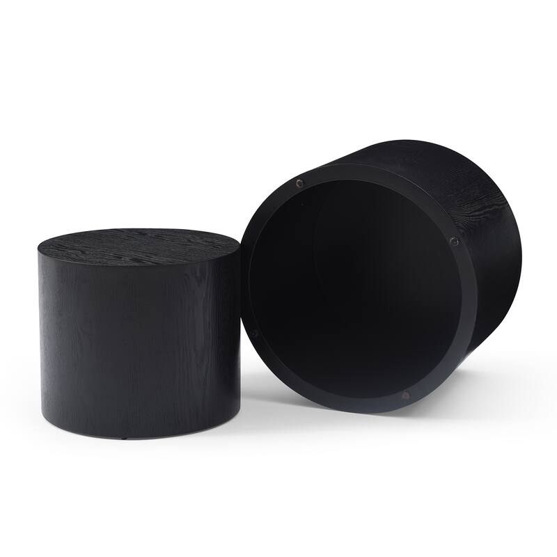 Wood Grain Coffee Table Set of 2 Round Nesting Side Table Lightweight End Table Modern Accent Table, No Assembly Required