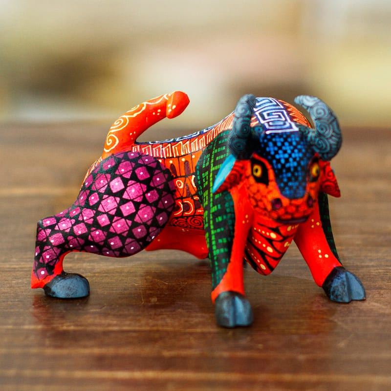 Novica Handmade Little Red Bull Wood Alebrije Figurine