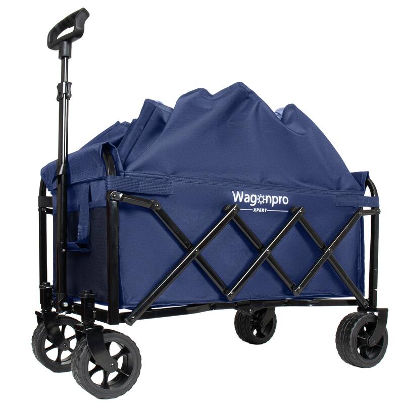 Upgraded 5*2"Wide Wheels-Expandable Dual-Layer Utility Wagon with 100% Extra Space, 220lbs Capacity Grocery Cart for Camping