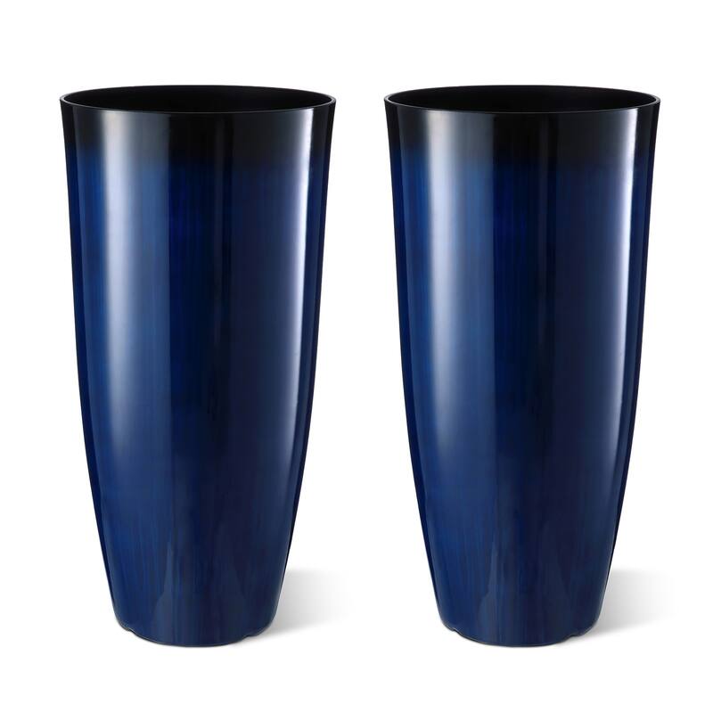 Glitzhome 30"H Set of 2 Oversized Gradient Cobalt Blue/Turquoise/Red Tall Plastic Planter