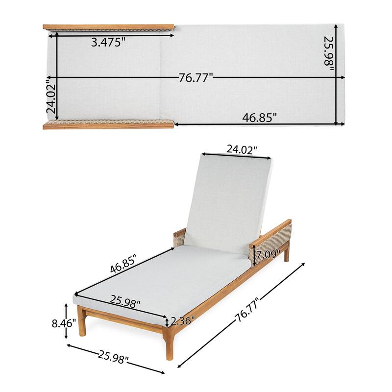 Solid Acacia Wood Sun Lounger with Cushions and Light Wicker,76.8"Outdoor Patio Furniture for Garden, Deck,Poolside Relaxation