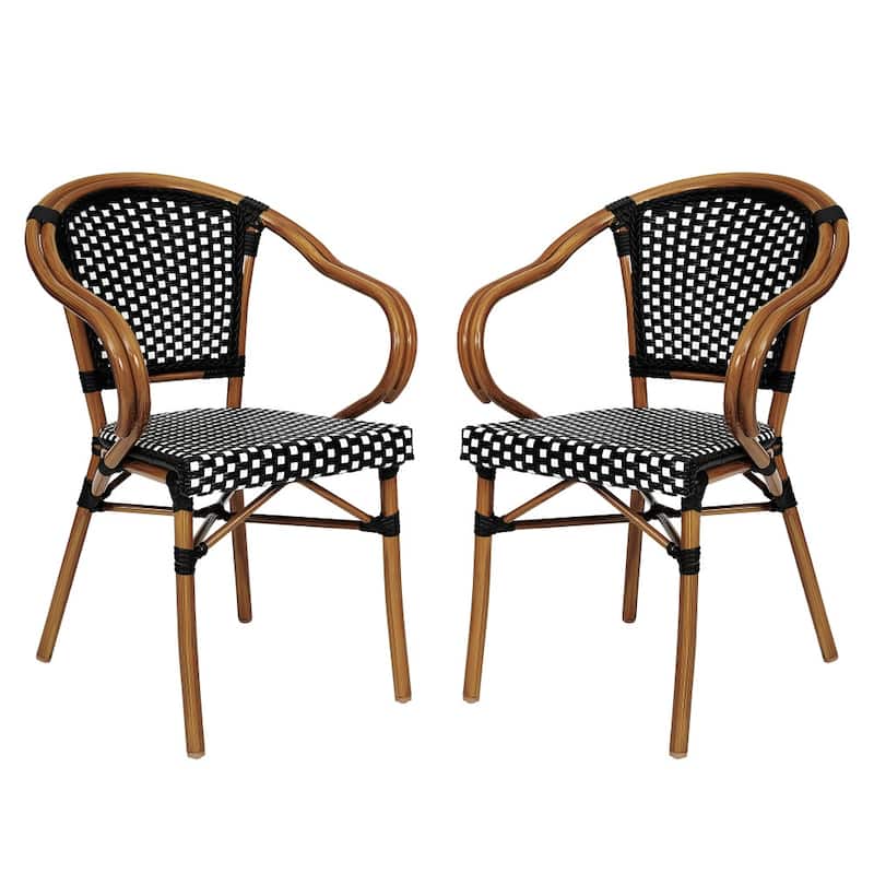 2 Pack All-Weather Commercial Paris Chairs with Bamboo Print Metal Frames