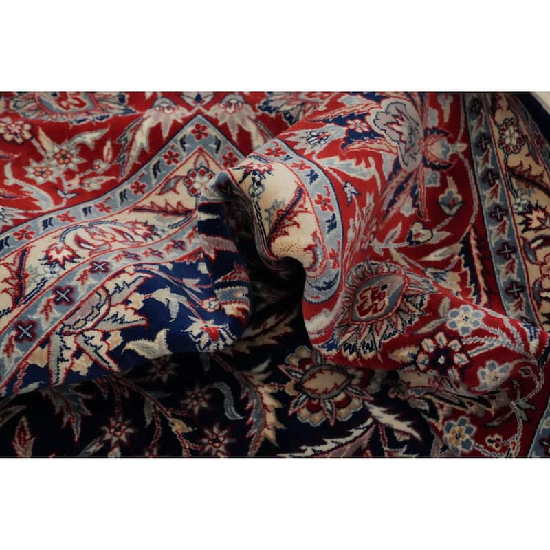 Hand Knotted Oriental 100% Wool Carpet Traditional All-Over Navy Blue & Blues Kashan Area Rug - 12' 2'' X 9' 3''