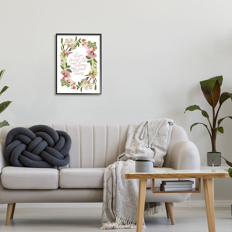 Stupell One Whom My Soul Loves Quote Pink Spring Florals Framed Wall Art - Green