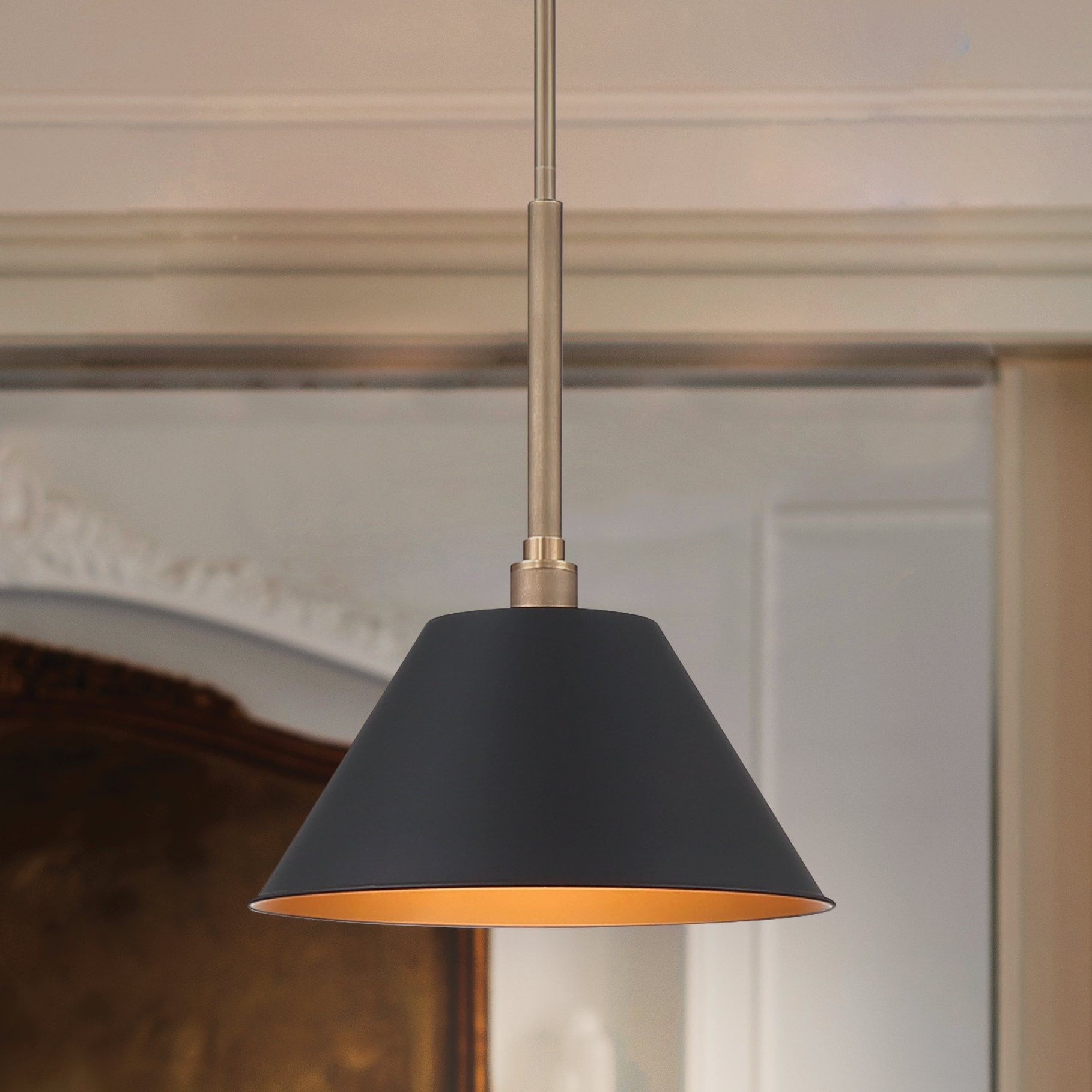 Thesis Mcgill 16-inch 1-light Natural Brass Pendant Light with Matte Black and Gold Metal Shade
