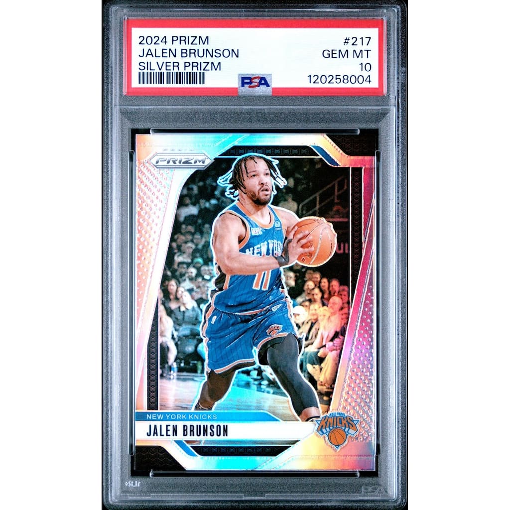 Jalen Brunson 2024 Panini Prizm Silver Basketball Card #217 Graded PSA 10 Cert # 120258004 - 8' x 11'