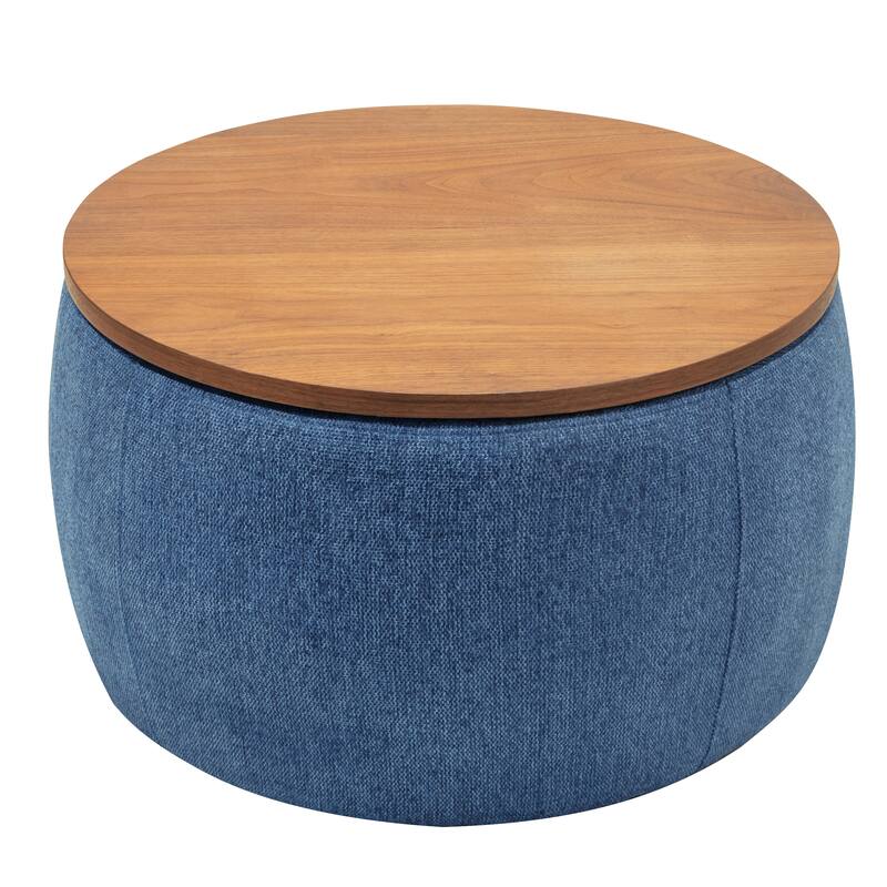 Roomfitters Round Storage Ottoman with Removable Lid, 2-in-1 Design Serves as End Table or Footrest, Modern Living Room