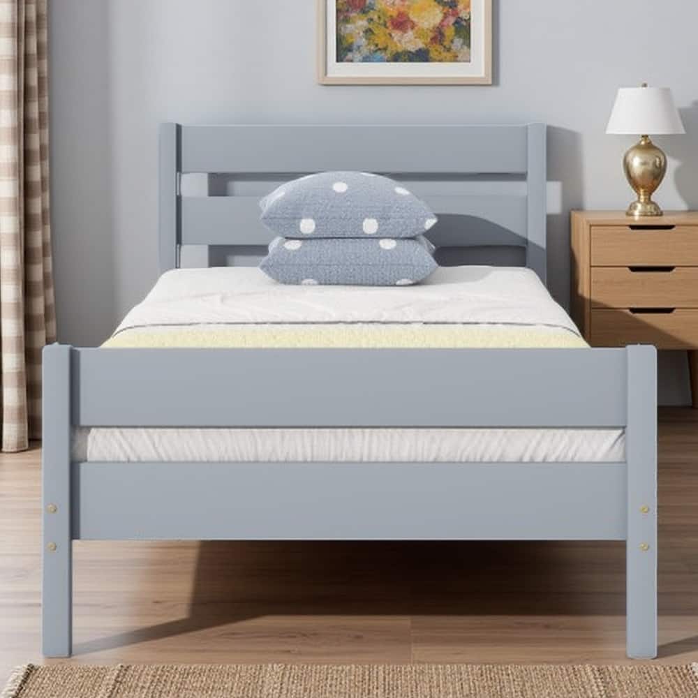 Twin Size Wooden Platform Bed Frame with Headboard and Footboard, Underbed Storage Space, Sturdy Rubber Wood Construction