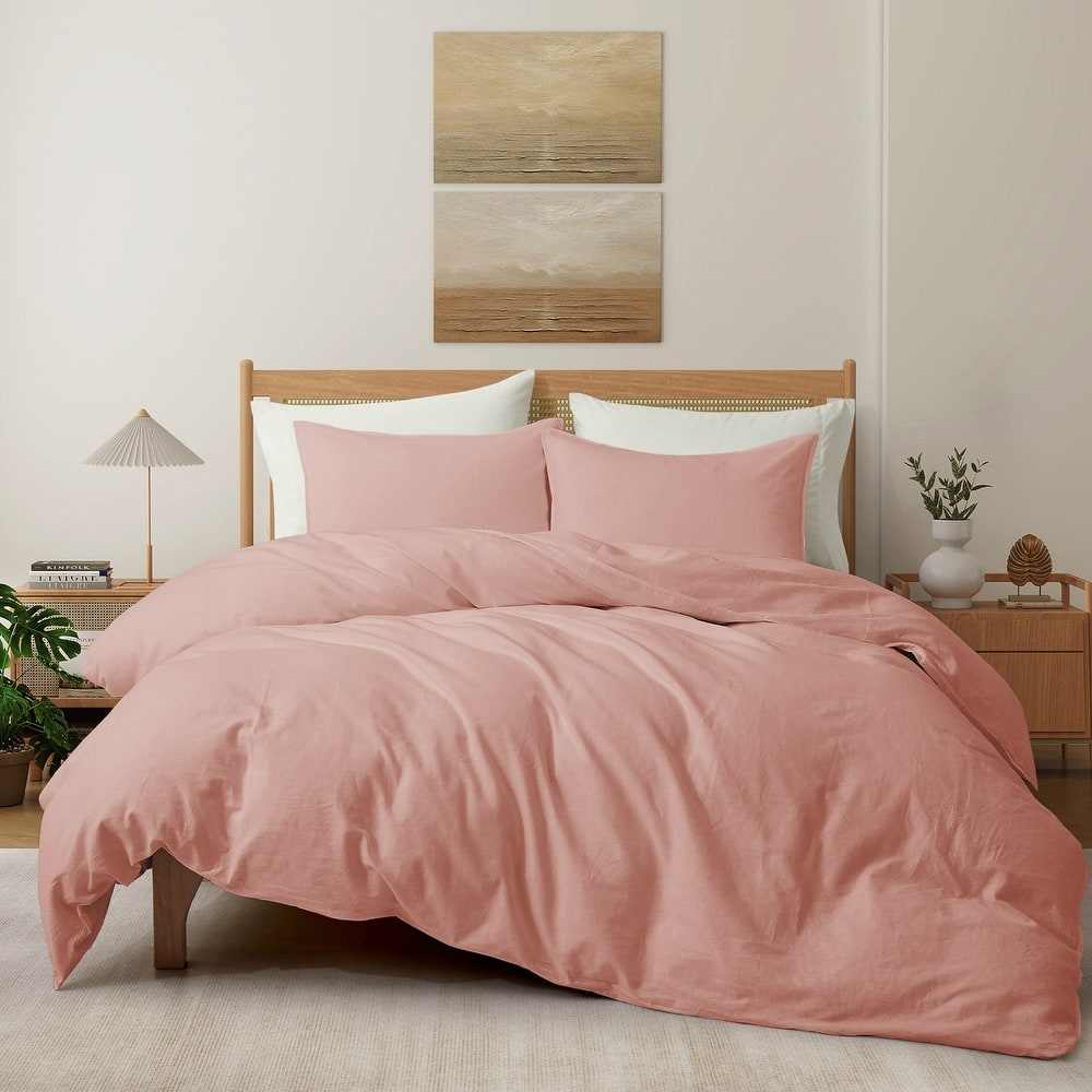 Linen Cotton Duvet Cover and Pillow Sham Set, Breathable and Skin-Friendly Bedding Set