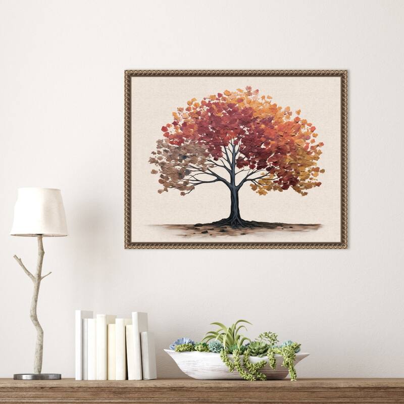 Autumn Tree Neutral Linen by The Creative Bunch Studio Framed Canvas Wall Art Print