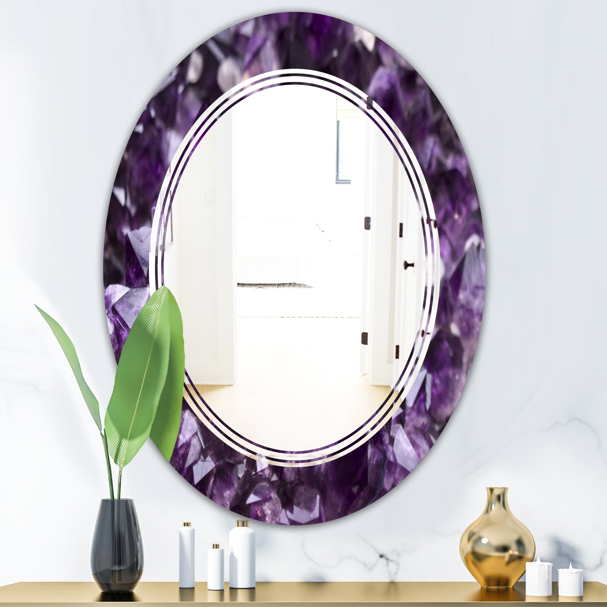Designart Amethyst Geode Modern Round Or Oval Wall Mirror Triple C On Sale Overstock 29892719