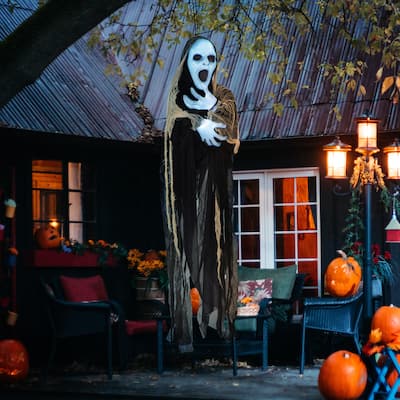 Outsunny 60" Outdoor Halloween Decorations Hanging Ghost Stretching Out Arms with Sound and Motion Activated Light Up Hands