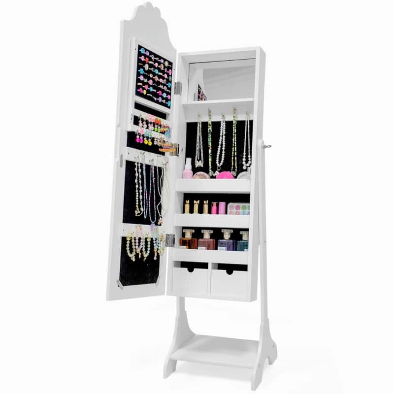 Heart MDF Kids Jewelry Cabinet In White Jewelry Armoire With 1 Door And 1 Shelf - N/A - White