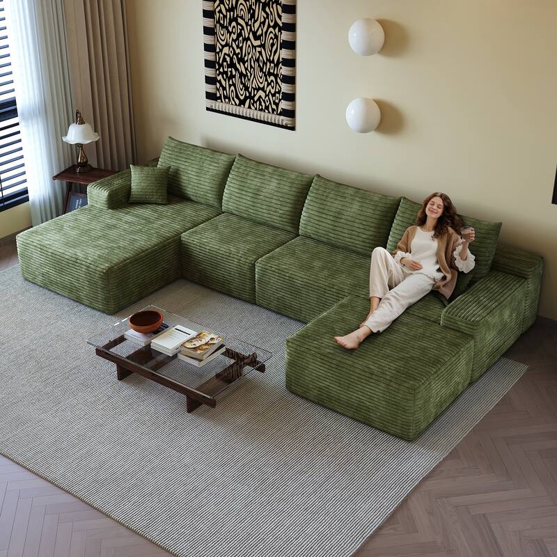 Modular U-shaped Sectional Sofa Symmetrical Deep Seat Sectional Couch with Left Facing Chaise Lounge and Ottoman