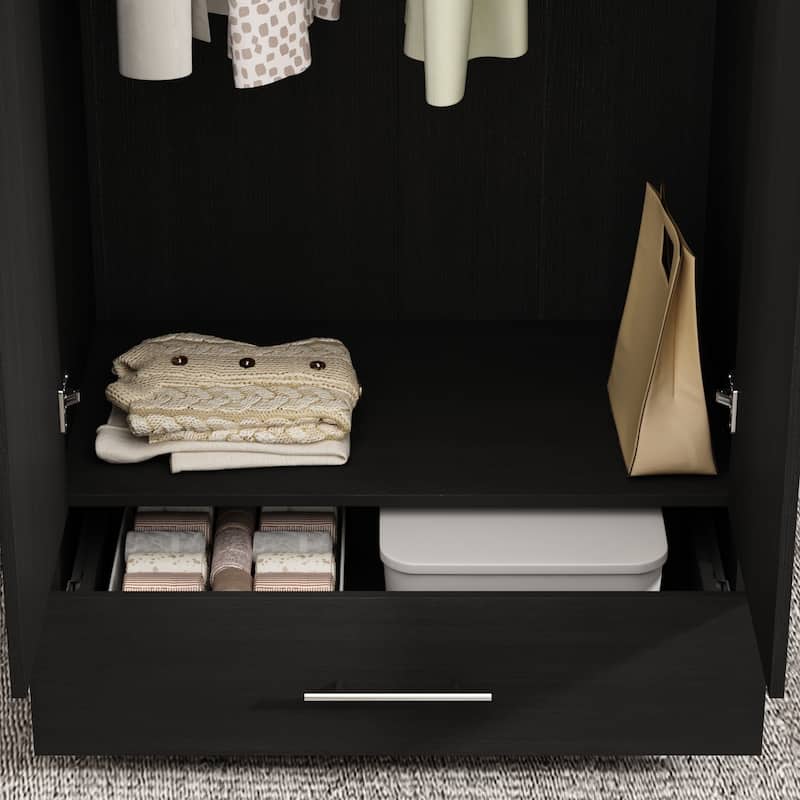 31.5"W x 66.9"H Wardrobe Armoire Cloest with Drawer In Black,White