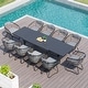 preview thumbnail 16 of 32, 7/9/11PC Outdoor Aluminum Expandable Patio Dining Sets Table with Wicker Chair Grey - 11PC(53.1-106.2in)