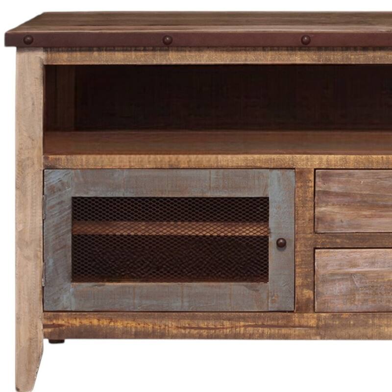 HomeRoots 53" Brown Solid Wood Cabinet Enclosed Storage Distressed TV Stand - 52.75' X '31.75' X '17.75
