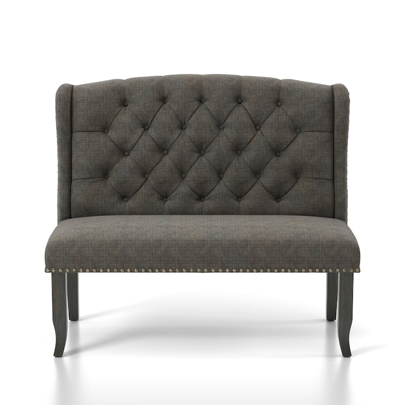 Furniture of America Tays Rustic Linen Fabric Loveseat Dining Bench