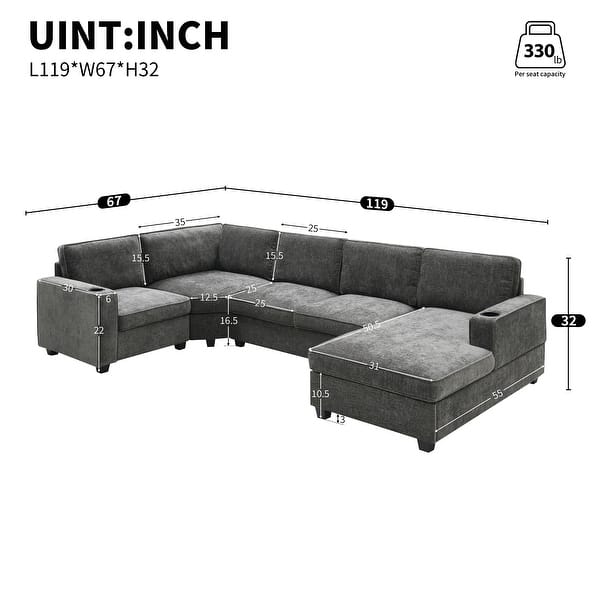 slide 2 of 40, Irregular Corner U Shaped Sectional Sofa,Chenille Couch Set with Oversized Chaise