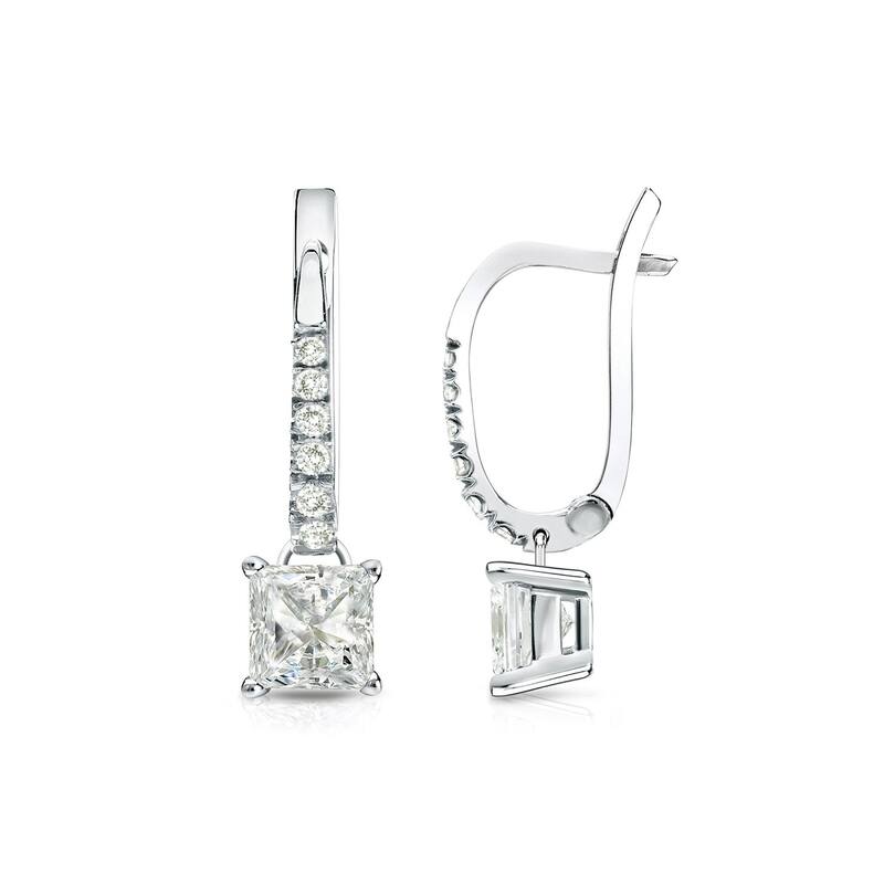 Auriya 14k Gold 3/4ctw Princess-cut Diamond Dangle Earrings (J-K, I1-I2) - White