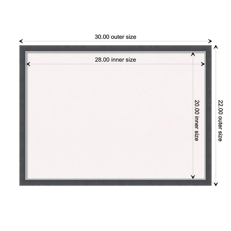 Eva Black Silver Thin Framed White Corkboard Bulletin Board - Board Size 28x20