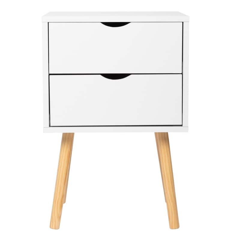 White MDF Two Drawers Nightstand