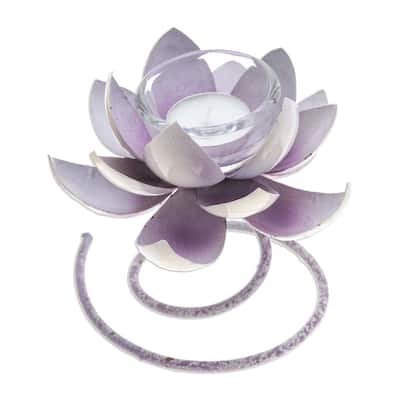 Novica Handmade Lotus Flame In Purple Steel And Iron Tealight Holder