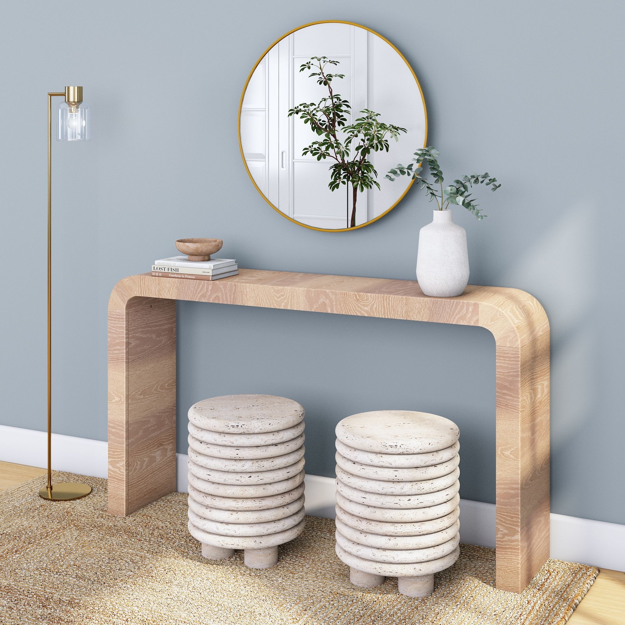 Plank and Beam Arcata Curved Waterfall Wood Console Table - 56"