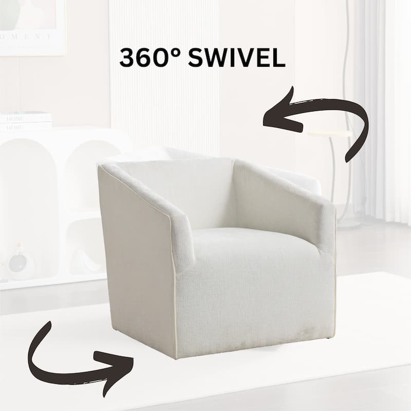 Roundhill Furniture Nice Modern Barrel Armchair, 360° Swivel - White