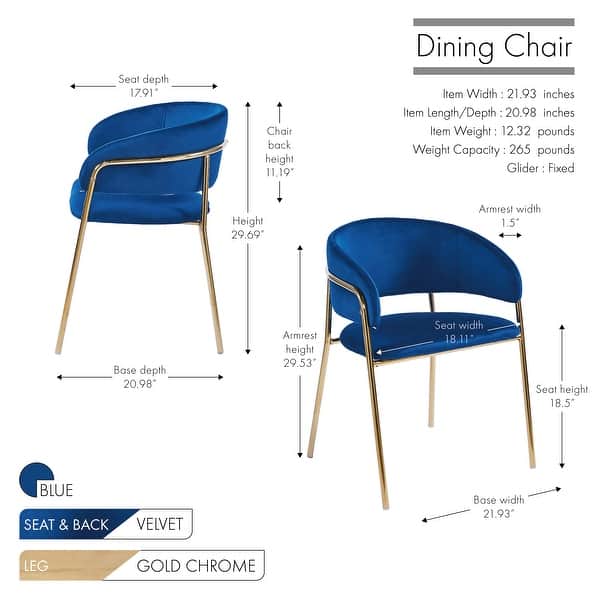 dimension image slide 2 of 4, Porthos Home Cardi Dining Chairs Set of 2, Velvet Upholstery, Gold Legs