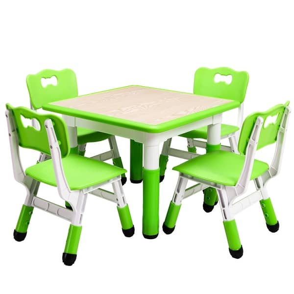 slide 2 of 28, Kids Table and Chairs Set, Height Adjustable Desk with 4 Seats Green
