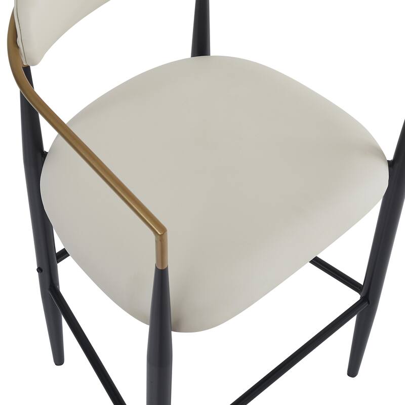 Industrial Counter Height Armchairs Barstools Set of 2 with Beige PU Leather Seating and Black Iron Frame for Kitchen, Dining