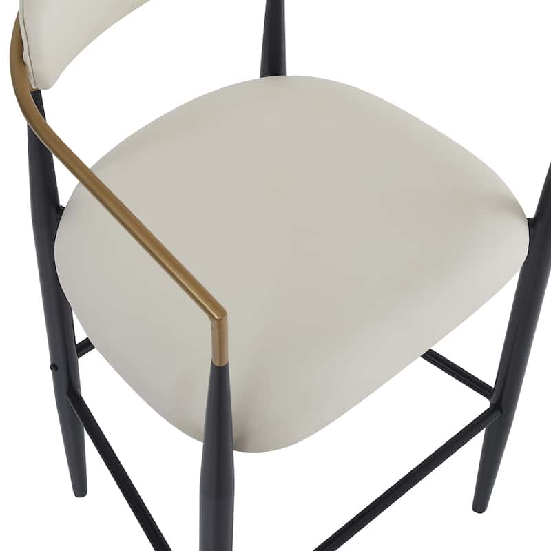 PU Leather Bar Stools Set of 2, Counter Height Upholstered Bar Stools, Accent Chair with Back & Iron Legs for Kitchen Island