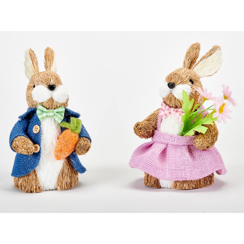 8" Tabletop Easter Bunny Couple Holding Carrot, Set of 2 - 8