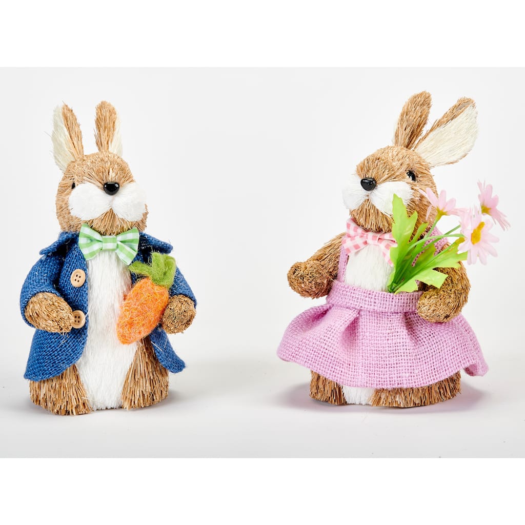 8" Tabletop Easter Bunny Couple Holding Carrot, Set of 2 - 8