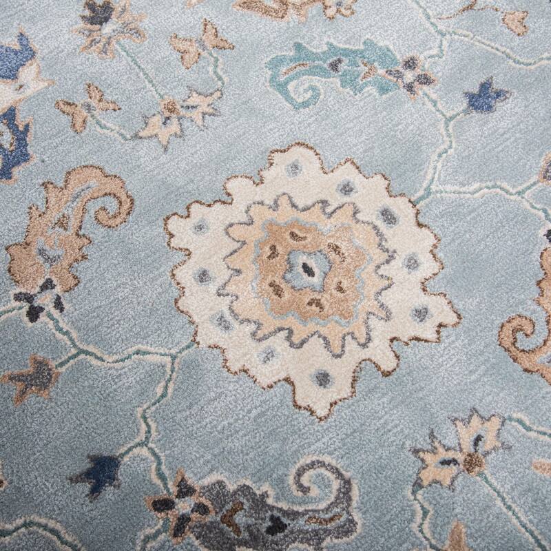 Alora Decor Cyrus Blue Floral Bordered Hand-Tufted Rug