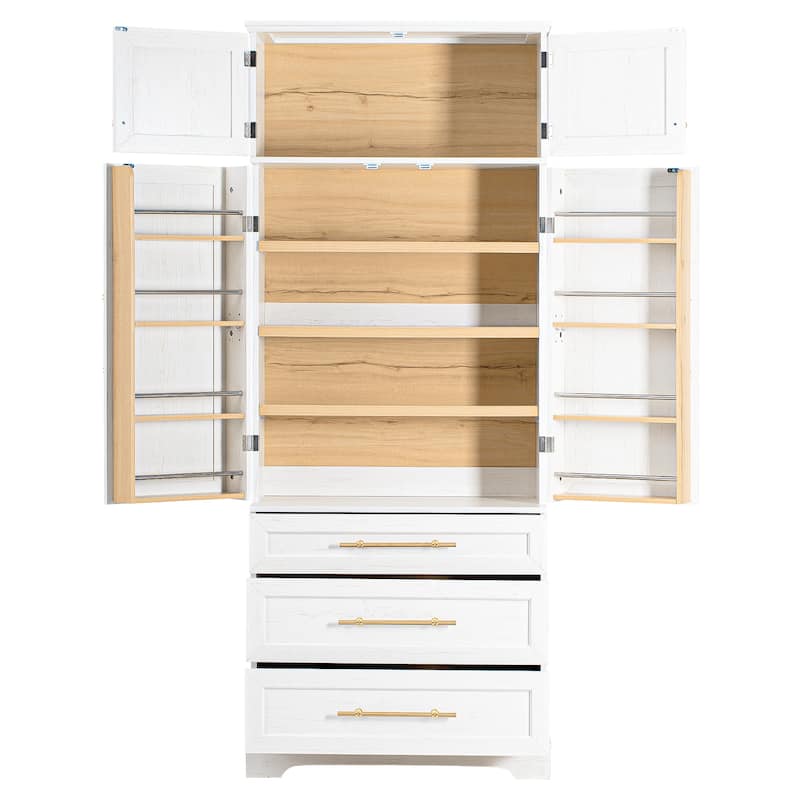 78.2" Tall Farmhouse Pantry Cabinet - 8 Door Shelves, 3 Drawers & Adjustable Shelves, Kitchen Storage Cupboard